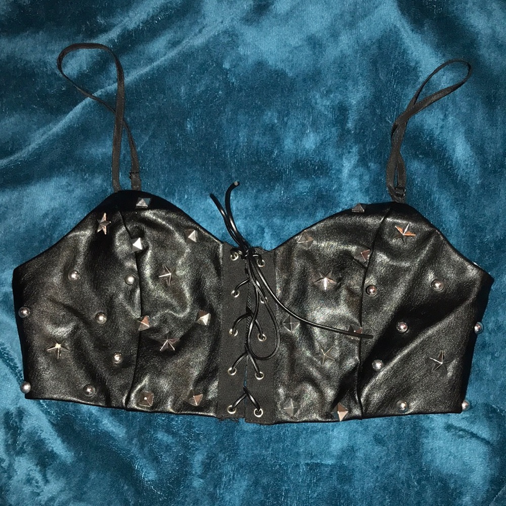 Forever 21 Faux Leather Zipper Bralette Size Small